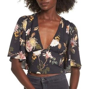 AFRM Electra Flutter Sleeve Black Floral Top NWT